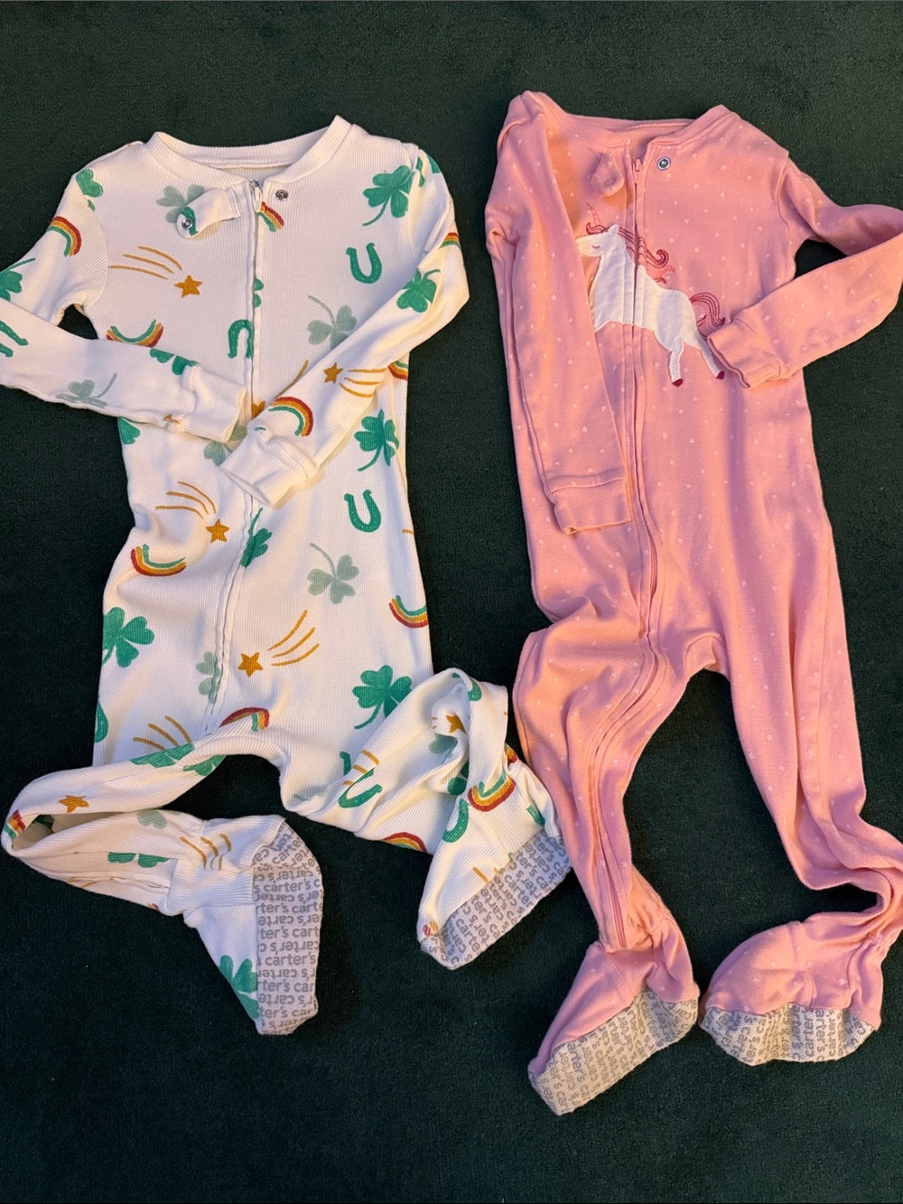 Carter's Pink Unicorn & White Rainbow Print Footed Pajamas